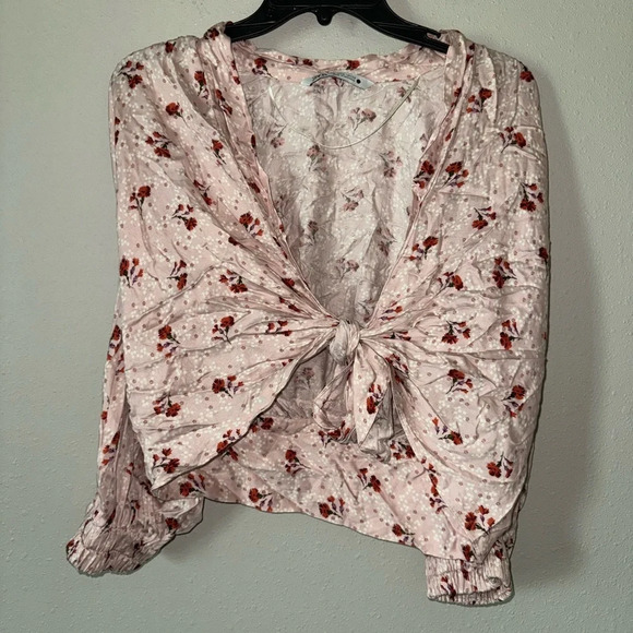 Zara Floral Pink Tie Crop Top small - Picture 2 of 4